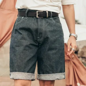 Snow Wash Raw Denim Shorts For Men - Relaxed Fit