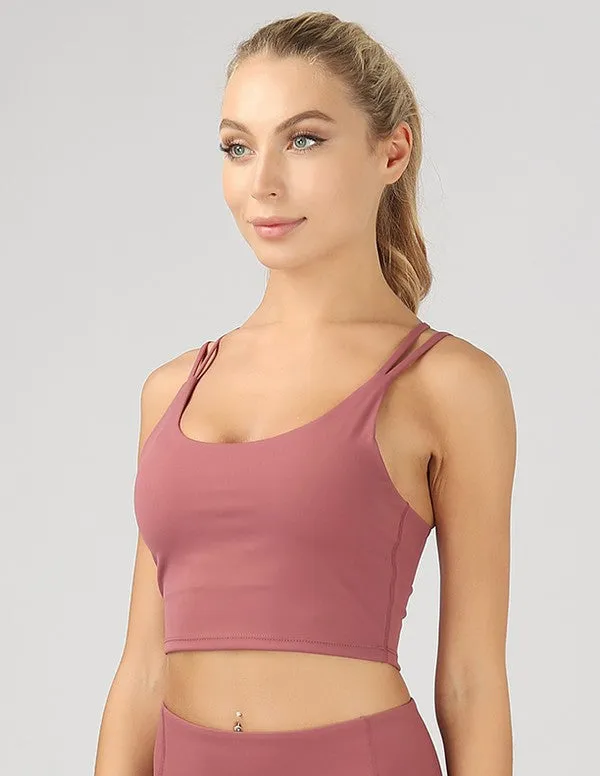 Split Shoulder Strap Crop Top With Removable Bra Pad