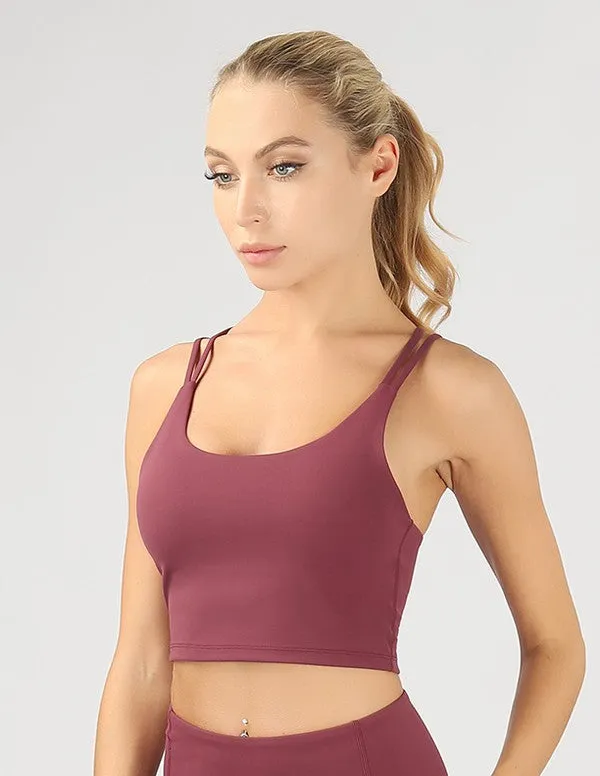 Split Shoulder Strap Crop Top With Removable Bra Pad