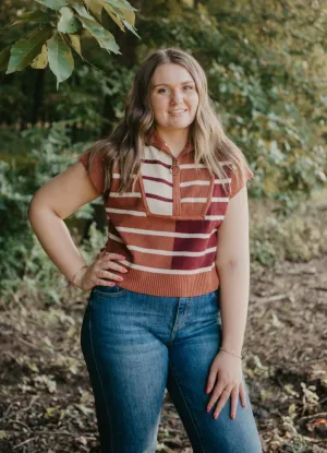 Striped Colorblock Cropped Sweater in Chestnut Multi by Entro