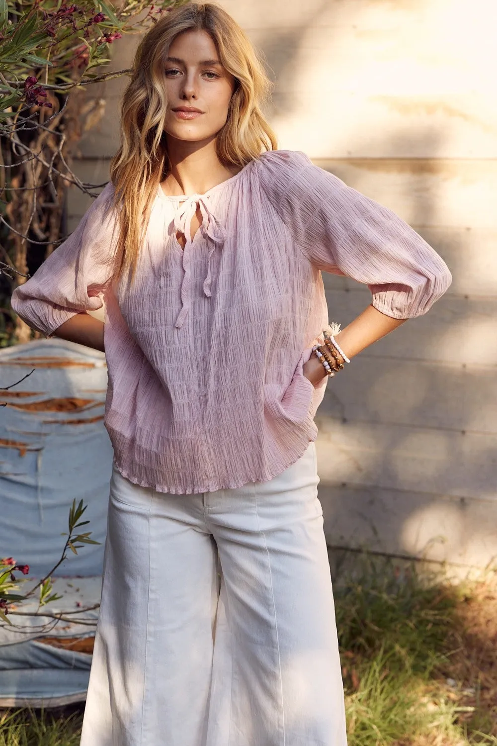 Textured Tie Neck Blouse