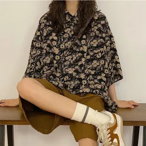 Vintage Harajuku Women Blouses Japanese Style Oversize Aesthetic 90s Shirt Korean Fashion Chic Female Hippie Streetwear