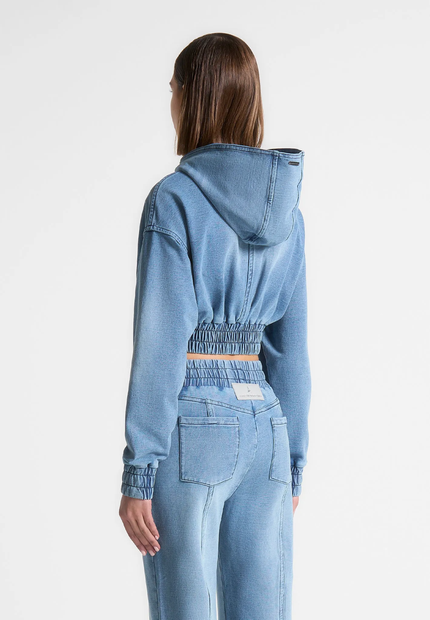 Washed Denim Jersey Hoodie - Mid Blue