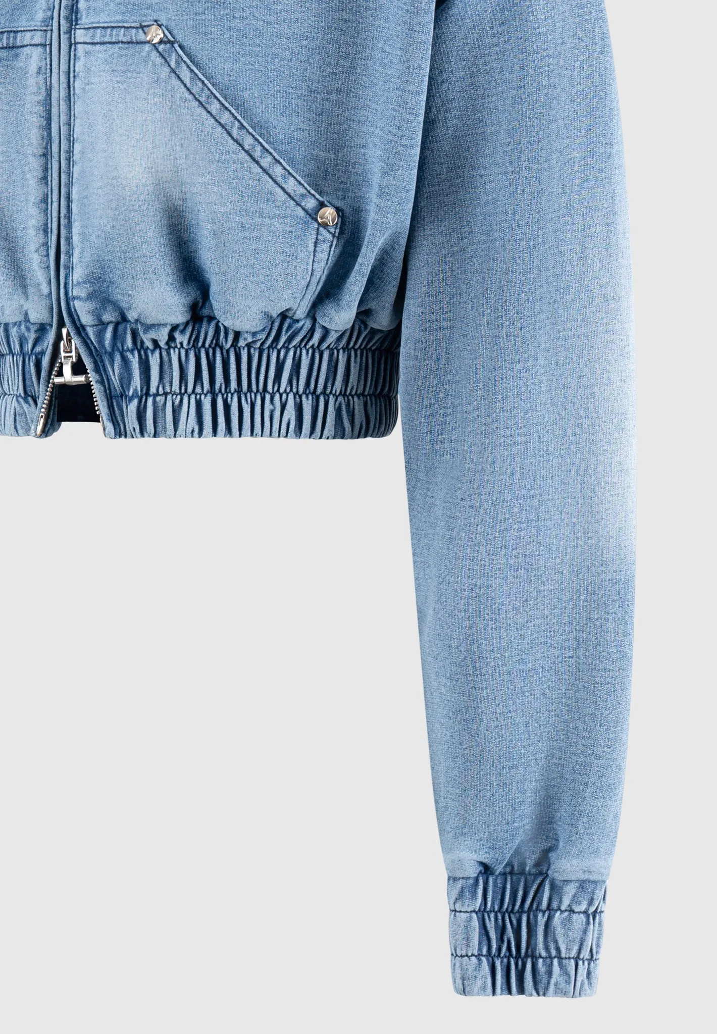 Washed Denim Jersey Hoodie - Mid Blue