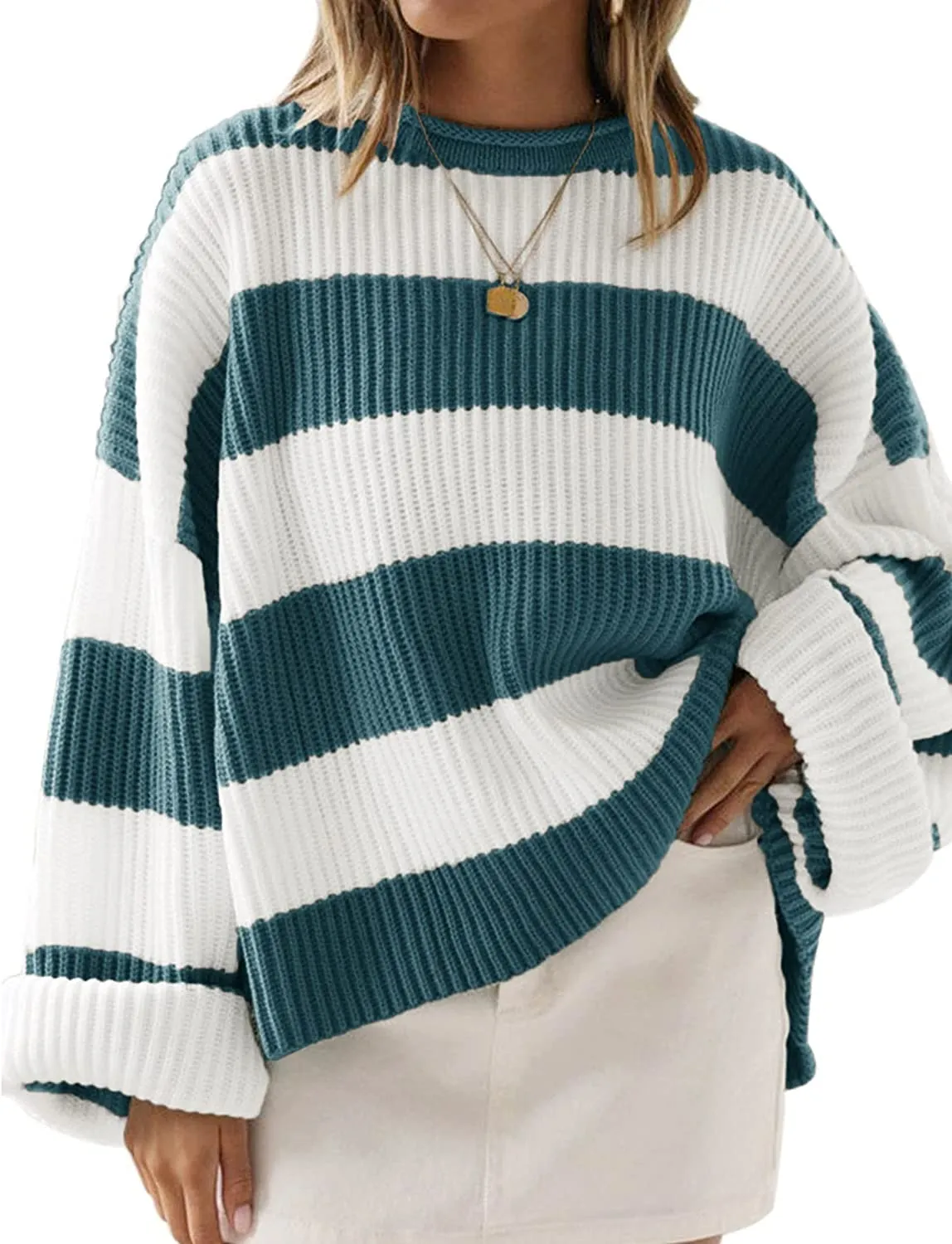 Wenkouban-Christmas Thanksgiving outfits_Women's Striped Color Comfy Knitted Sweater