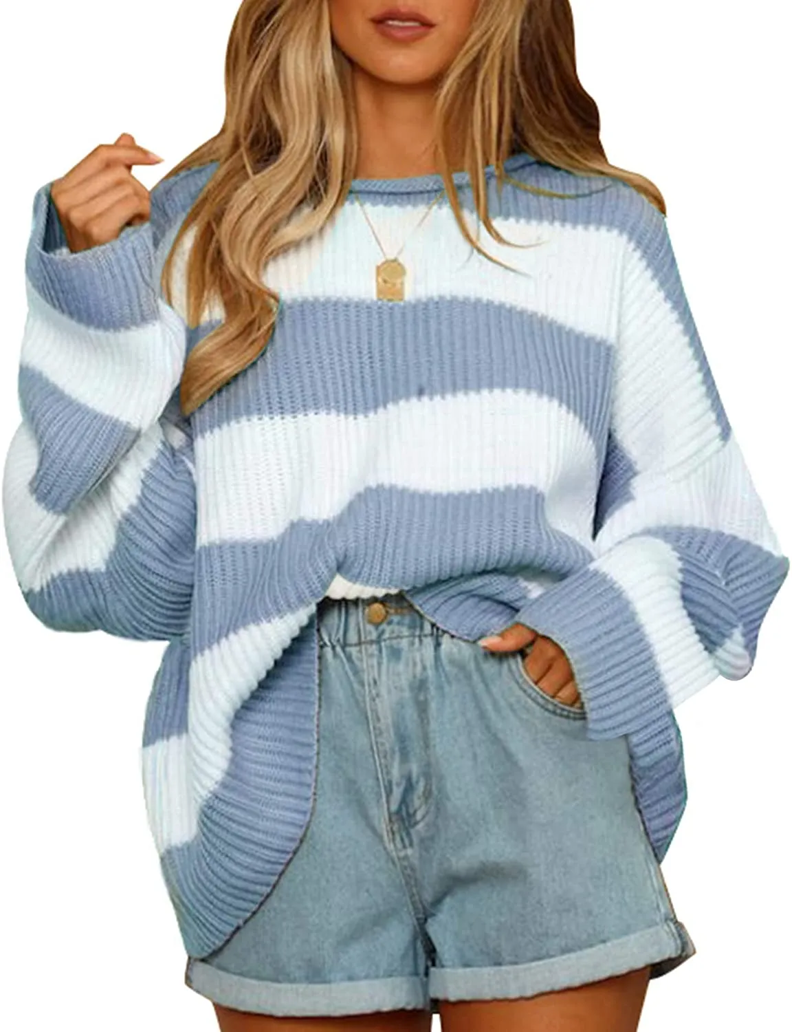 Wenkouban-Christmas Thanksgiving outfits_Women's Striped Color Comfy Knitted Sweater