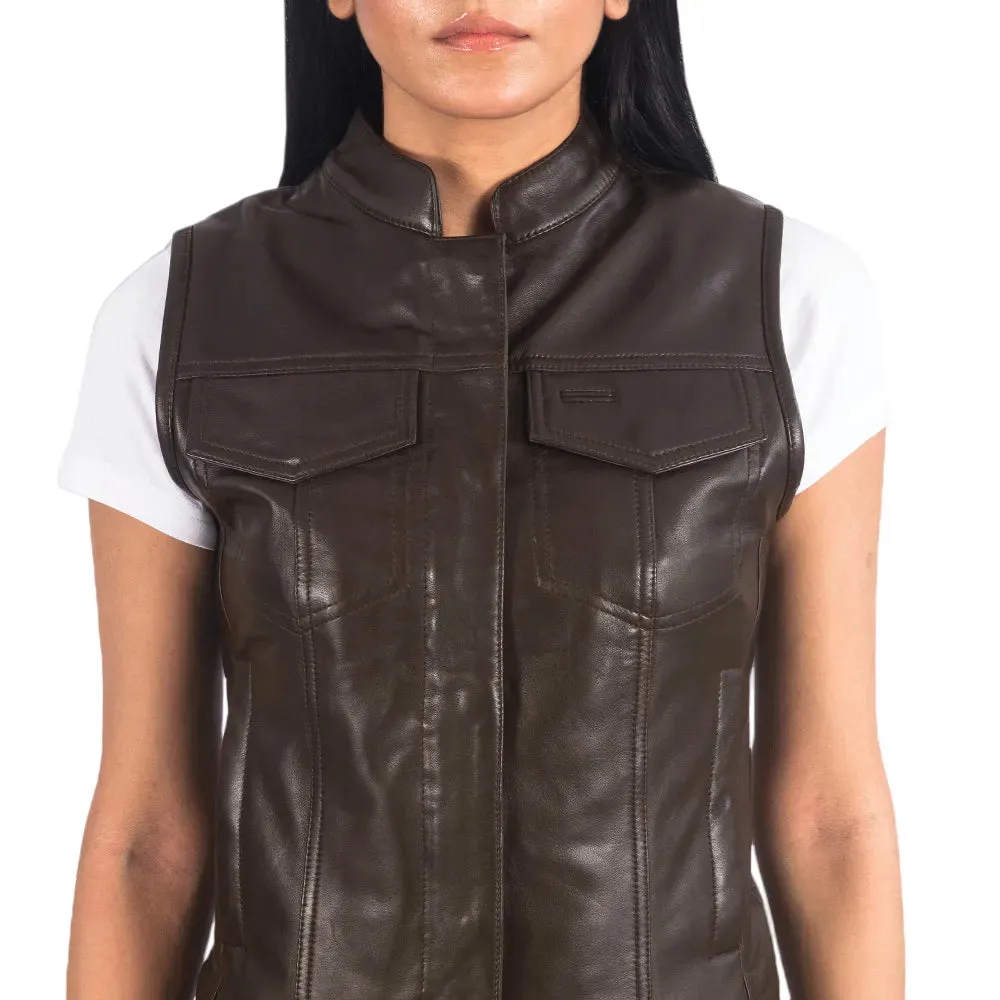 Womens Brown Leather Motorcycle Vest