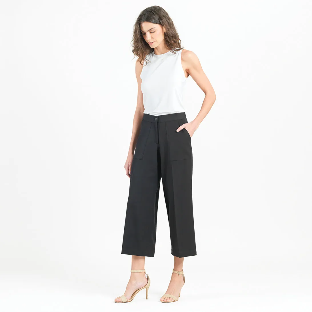 Woven Twill - Zip Closure Front Pocket Cropped Trouser - Black - Final Sale!