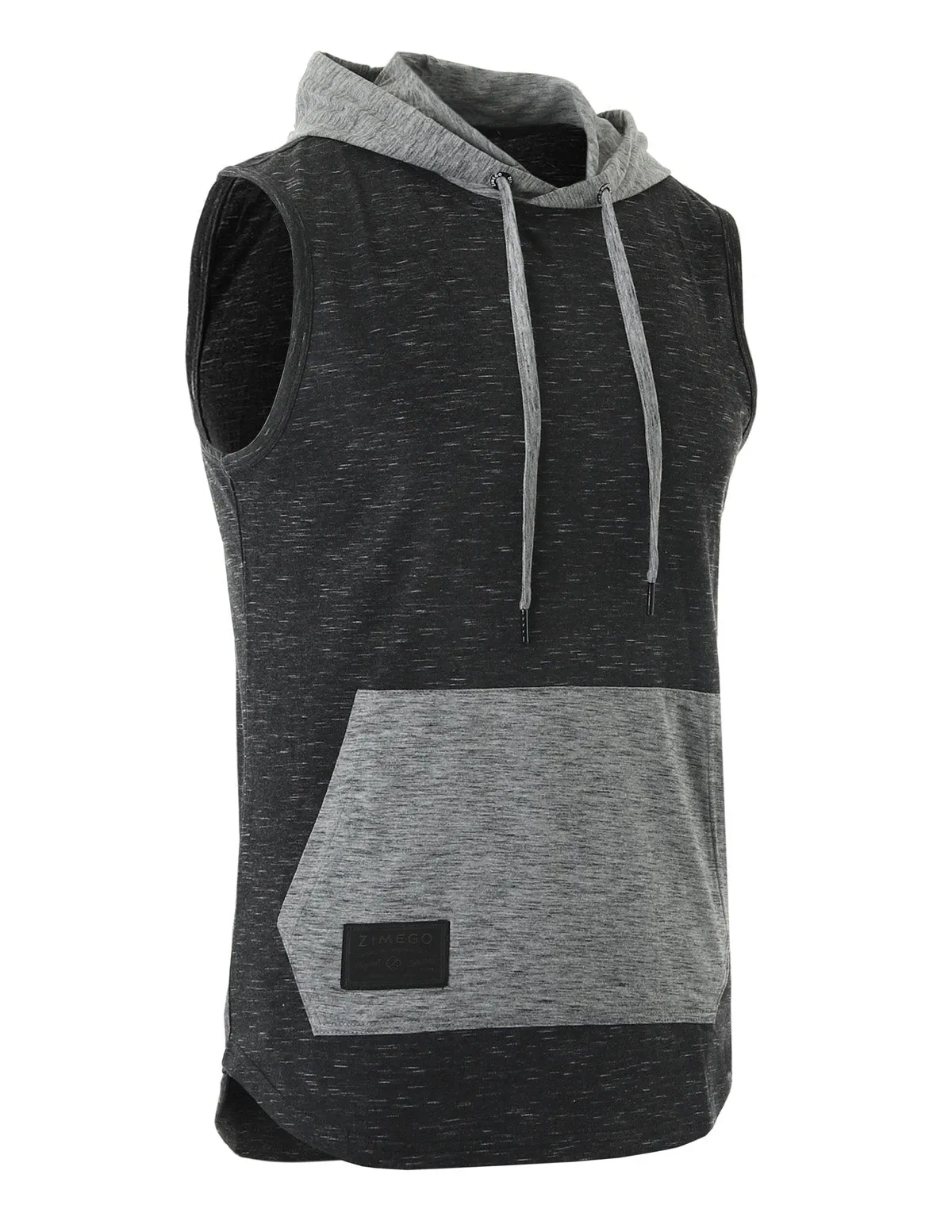 ZIMEGO Men's Color Block Sleeveless Pullover Kangaroo Pocket Workout Hooded Tank - 051