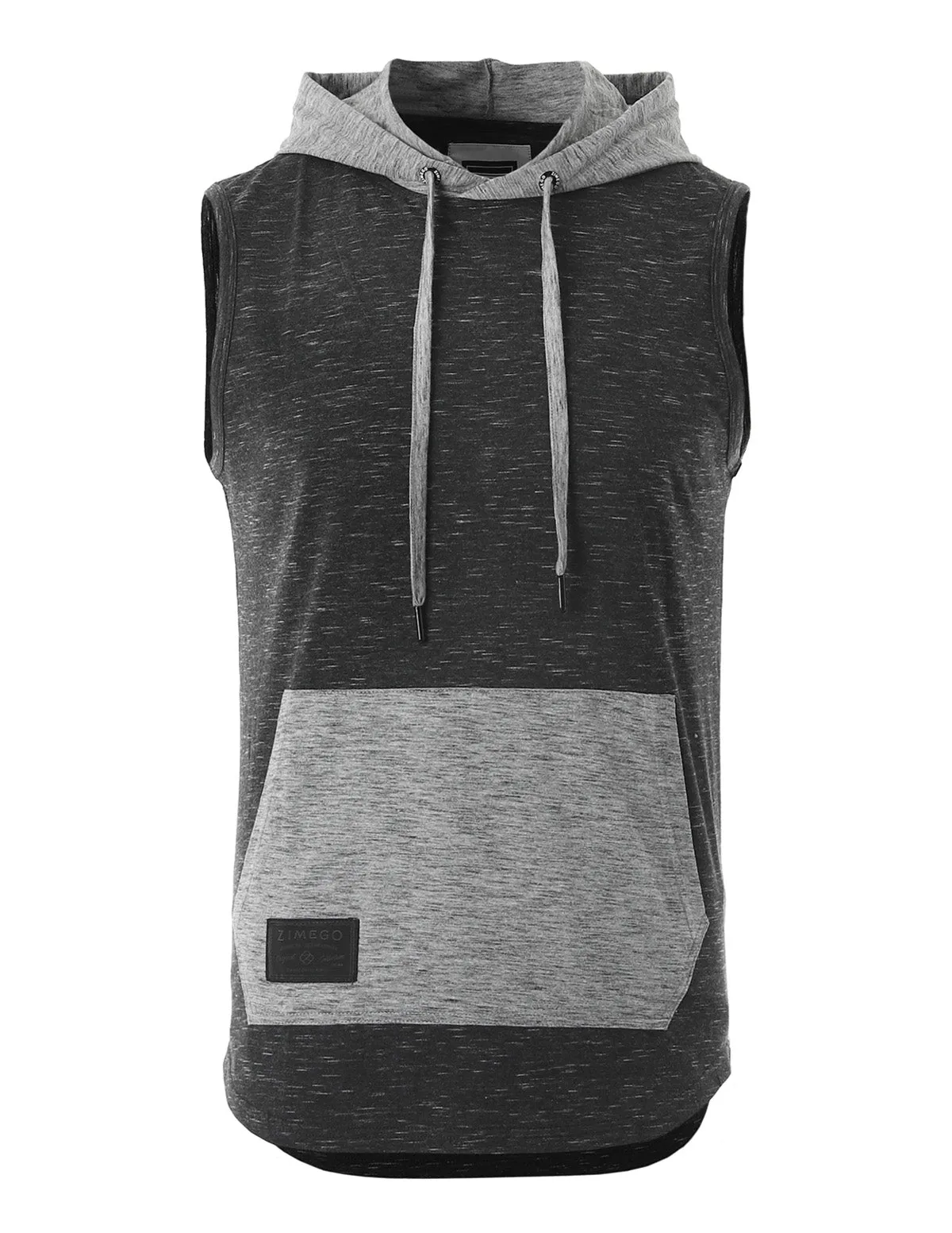 ZIMEGO Men's Color Block Sleeveless Pullover Kangaroo Pocket Workout Hooded Tank - 051